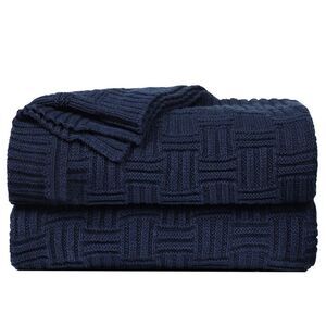 100% Cotton Throw Blanket Soft Lightweight Couch Blankets 50"x 60" Navy Blue